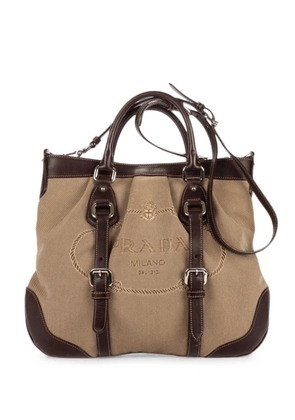 Prada Pre-Owned buckle-detail jacquard tote bag - Brown