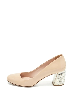 Miu Miu Pre-Owned crystal-embellished block-heel pumps - Neutrals