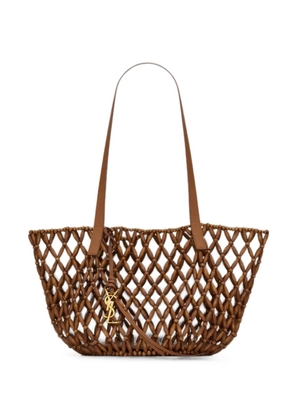Saint Laurent small Panier beaded cage-style leather tote bag - Brown