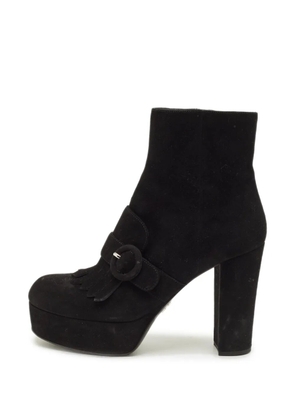 Prada Pre-Owned buckled fringe ankle boots - Black