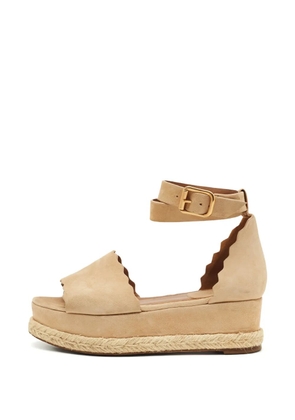 Chloé Pre-Owned scalloped-edges wedge sandals - Neutrals