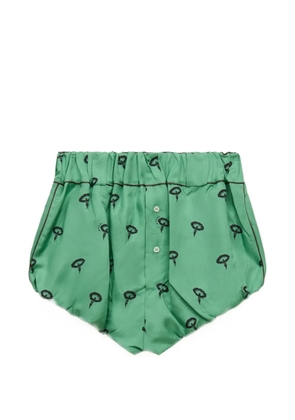 Marni green silk twill bloomers with floral print