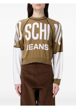 MOSCHINO JEANS logo-intarsia wool crew-neck sweater - Brown