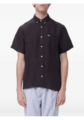 Lacoste logo-patch linen shirt - Brown