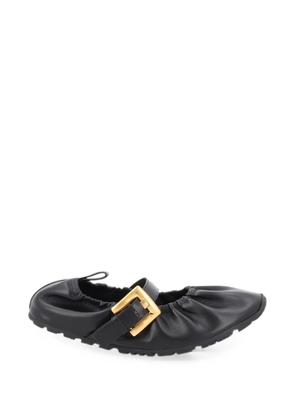 Balmain Anthem buckle-fastening ruched ballet flats - Black