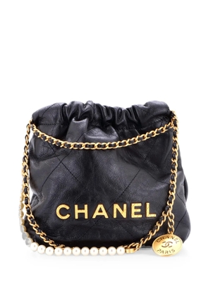CHANEL Pre-Owned 22 Chain Hobo Quilted Calfskin with Pearl Chain Mini crossbody bag - Black