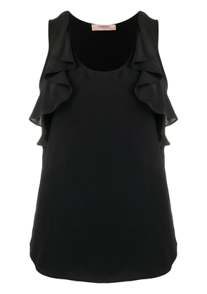 TWINSET ruffle detail curved hem top - Black