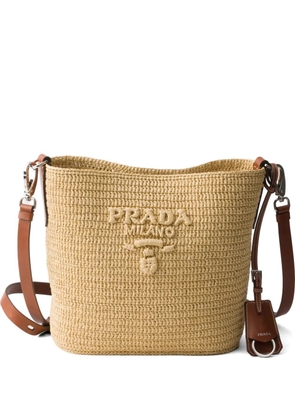 Prada small crochet and leather bucket bag - Neutrals