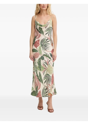 GUESS USA leaf-print cowl-neck midi dress - Neutrals