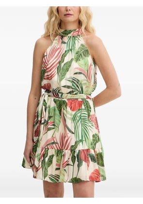 GUESS USA tropical-print halterneck dress - Neutrals