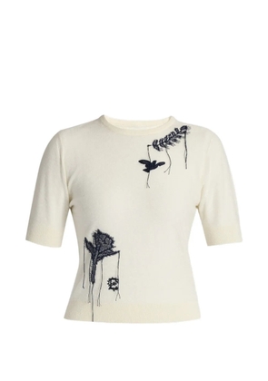 ERDEM embroidered short-sleeve sweater - Neutrals
