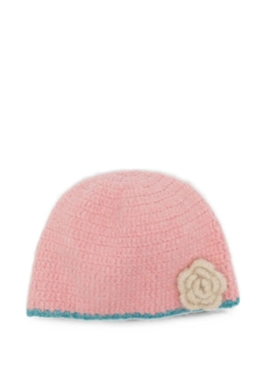 ROCKFISH crochet-knit flower-patch beanie hat - Pink
