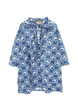 Gucci Pre-Owned 2010s horse-print bow tie blouse - Blue