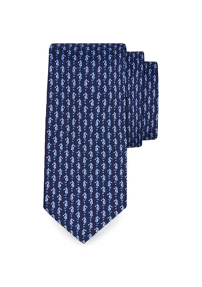 Ferragamo Seahorse-print silk tie - Blue