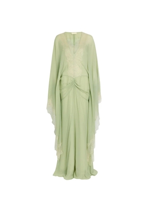 De La Vali Evita lace-trimmed draped maxi dress - Green