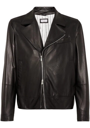 Brunello Cucinelli layered leather bomber jacket - Black