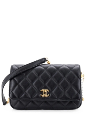 CHANEL Pre-Owned About Pearls Wallet on Chain Quilted Calfskin crossbody bag - Black