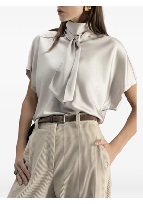 Brunello Cucinelli tie-neck short-sleeve blouse - Neutrals