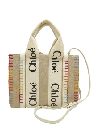Chloé Pre-Owned 2022 Small Canvas Stitch Woody Tote satchel - White