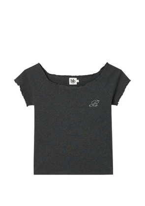 b+ab lettuce-trim rhinestone-embellished T-shirt - Grey