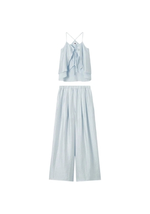 b+ab ruffled button-front jumpsuit - Blue