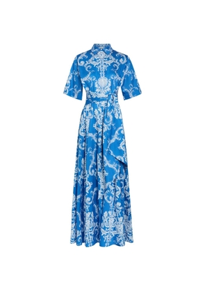 Borgo De Nor Barocco-print belted maxi dress - Blue