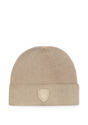 Blauer Oliver ribbed logo-patch beanie hat - Neutrals