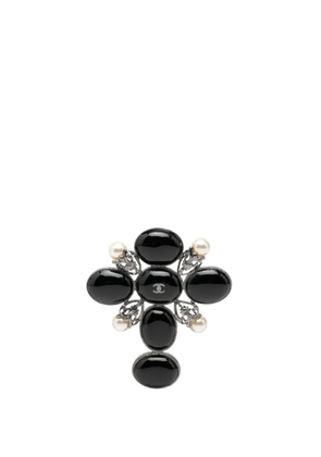 CHANEL Pre-Owned 2003 CC Brass Resin Faux Pearl Cross Brooch costume brooch - Black