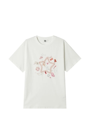 b+ab graphic-print bouclé-trim T-shirt - White