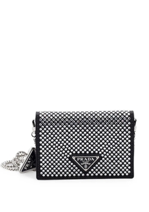 Prada Pre-Owned Flap Card Holder with Chain Satin with Crystals crossbody bag - Black