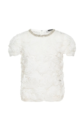 Self-Portrait rosette-embellished sequined top - White