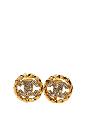 CHANEL Pre-Owned 1950-1970 CC Gold Plated Strass Round Rope Clip On Earrings costume earrings