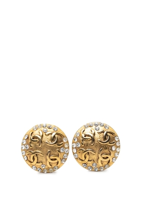 CHANEL Pre-Owned 1980-1990 CC Gold Plated Strass Round Clip On Earrings costume earrings