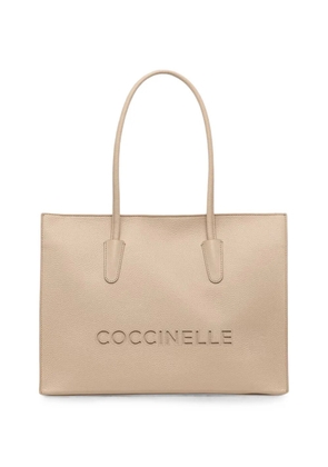 Coccinelle logo-embossed grained-leather tote bag - Neutrals
