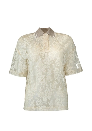 Brunello Cucinelli floral-lace polo shirt - Neutrals