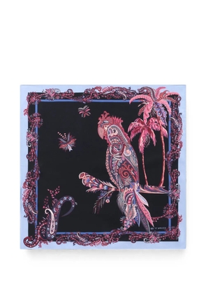 ETRO silk pocket square with parrot and Paisley print - Black