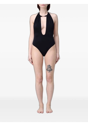 Ea7 Emporio Armani logo-plaque halterneck swimsuit - Black