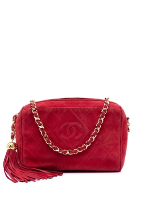CHANEL Pre-Owned 1994-1996 CC Quilted Suede Tassel Diamond Camera Bag crossbody bag - Red