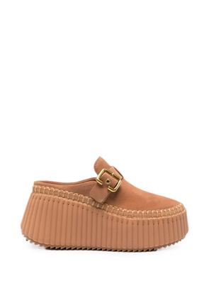 Chloé Nama buckle-detail whipstitch-trim mules - Neutrals