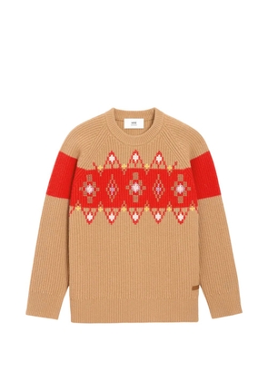 AMI Paris fair isle-knit oversized sweater - Brown