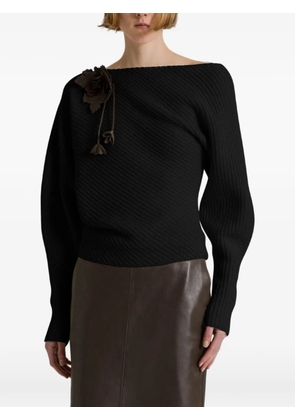 Alberta Ferretti floral-appliqué ribbed-knit sweater - Black