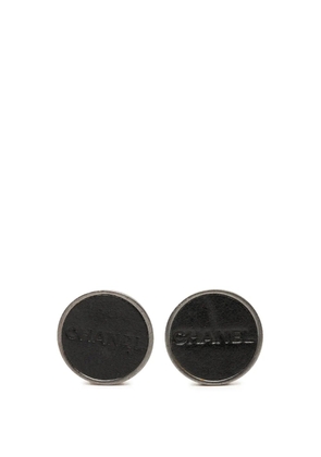 CHANEL Pre-Owned 2000 Brass Leather Logo Clip On Earrings costume earrings - Black
