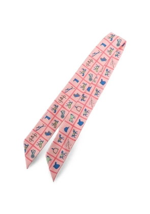 Hermès Pre-Owned Twilly equestrian-print silk scarf - Pink