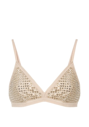 PINKO crystal-embellished triangle bra - Neutrals