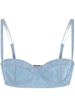 GCDS logo-embellished denim bustier top - Blue