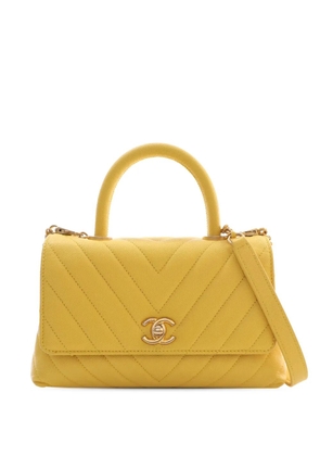 CHANEL Pre-Owned 2019 Mini Chevron Caviar Coco Top Handle Bag satchel - Yellow