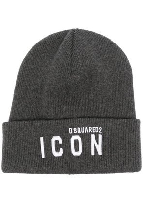 DSQUARED2 embroidered-logo ribbed-knit hat - Grey