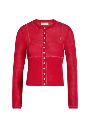 Tory Burch contrast-stitch button-up cardigan - Red