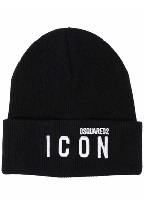 DSQUARED2 embroidered-logo ribbed-knit scarf - Black