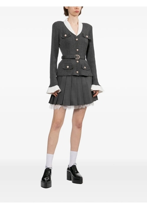 Self-Portrait belted ribbed-knit cardigan - Grey